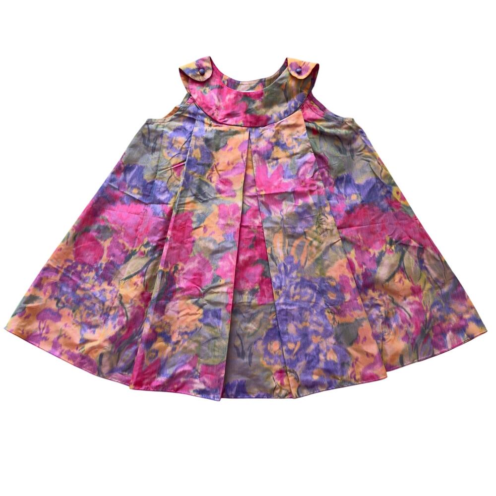 Vintage 90s Oscar de la Renta Girls Floral Silk Blend Dress 4T Made USA